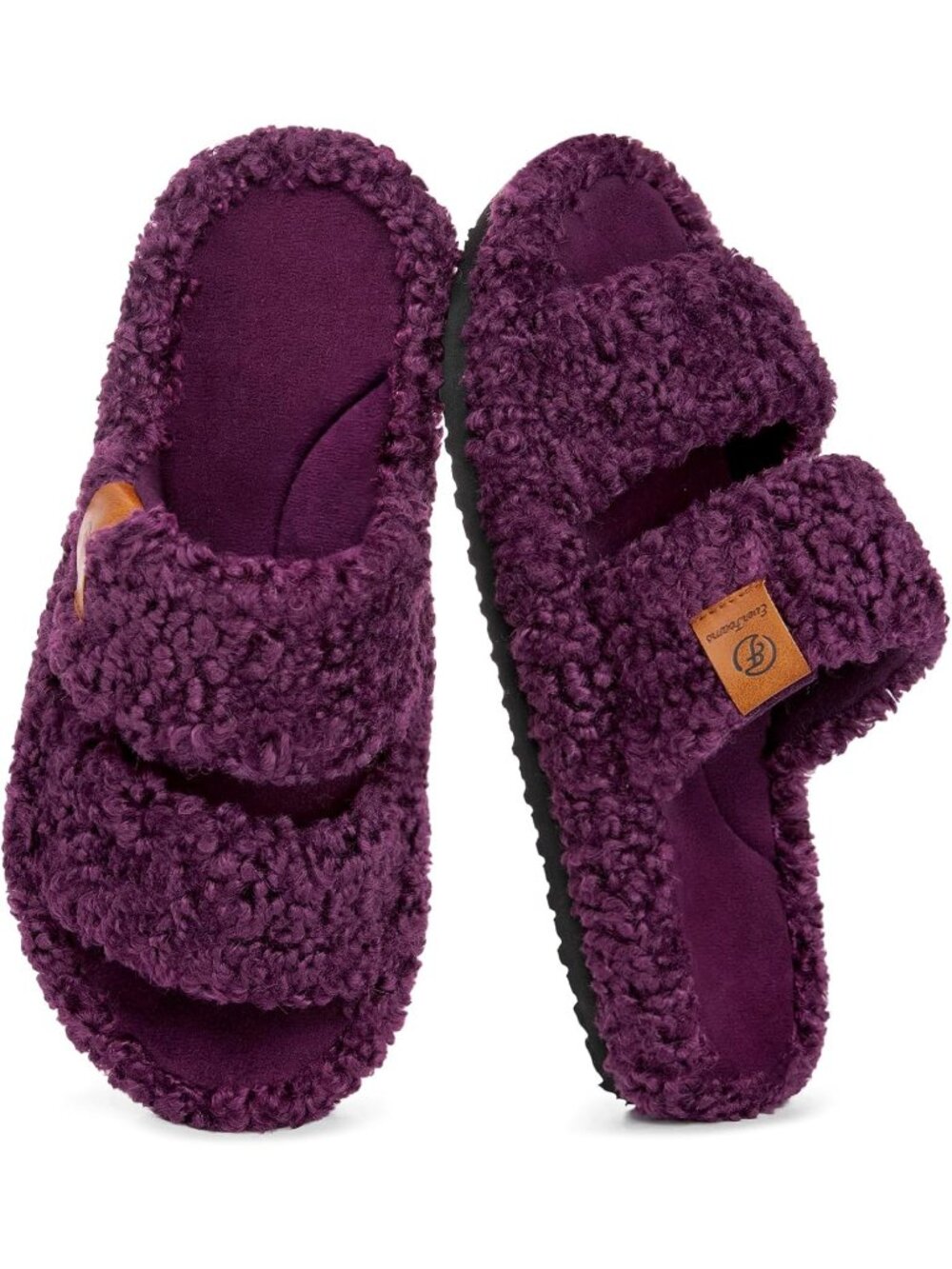 Womens Plum Violet Polyester Fuzzy Open-toe Memory Foam Indoor House Slippers